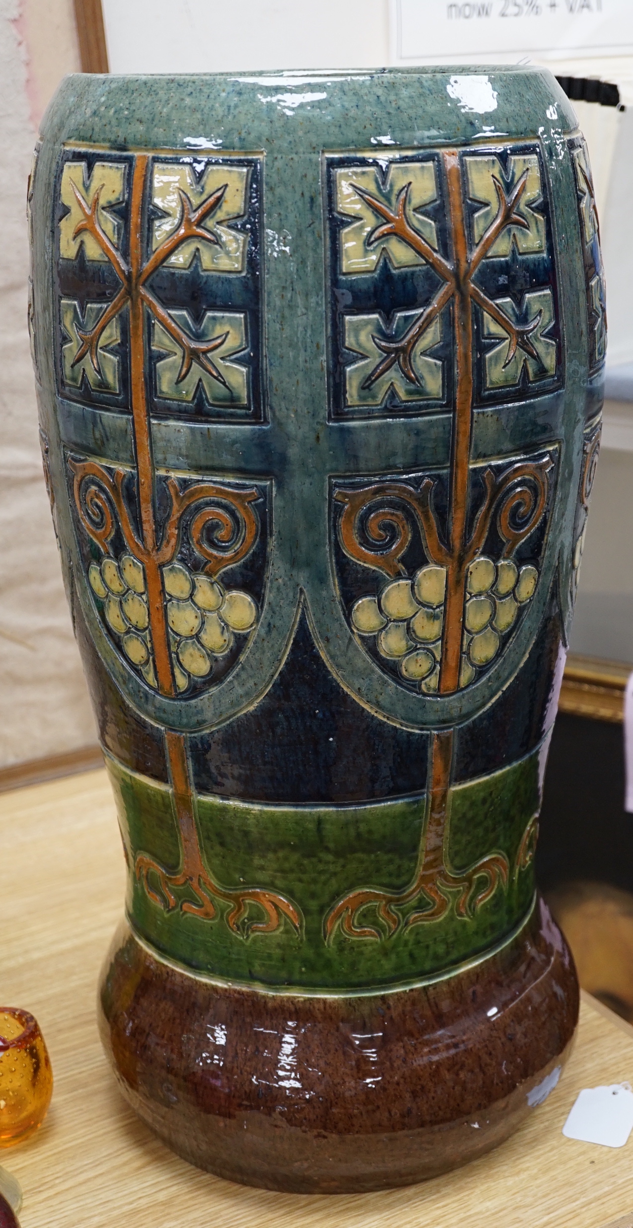 A Continental Art Nouveau pottery umbrella stand, 58cm